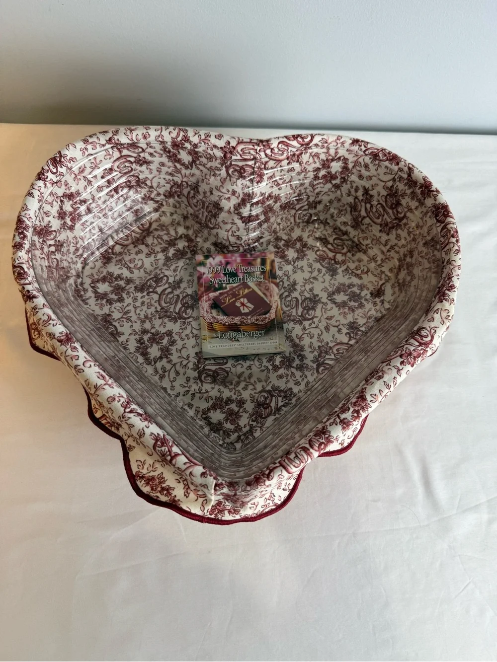 Longaberger 1999 Heart Basket Set w Liner Protector Love Treasures USA
